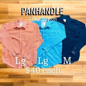 Panhandle Long Sleeve Western Button-Up, Snap Button.